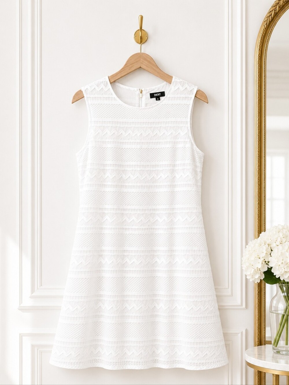 DKNY White Textured Fit & Flare Sleeveless Dress Size 8 Classic Chic - Picture 5 of 8